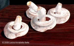 Still life of button mushrooms by Leone Annabella Betts