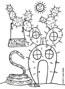"Cactus Cottage" - a free colouring in page by Leone Annabella Betts